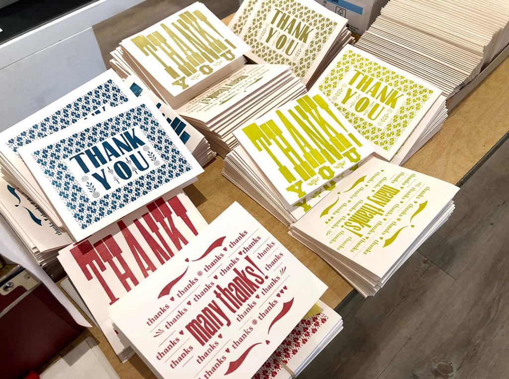 Thank you cards made by Jessica with press