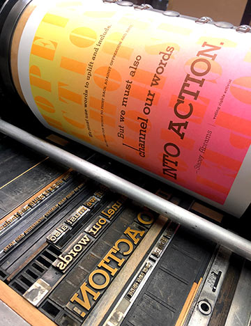 Process of a poster being made in a letterpress